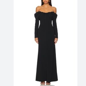 ALC Nora Draped Off The Shoulder Gown SZ 6 Women Black Boned Bodice Long Sleeve